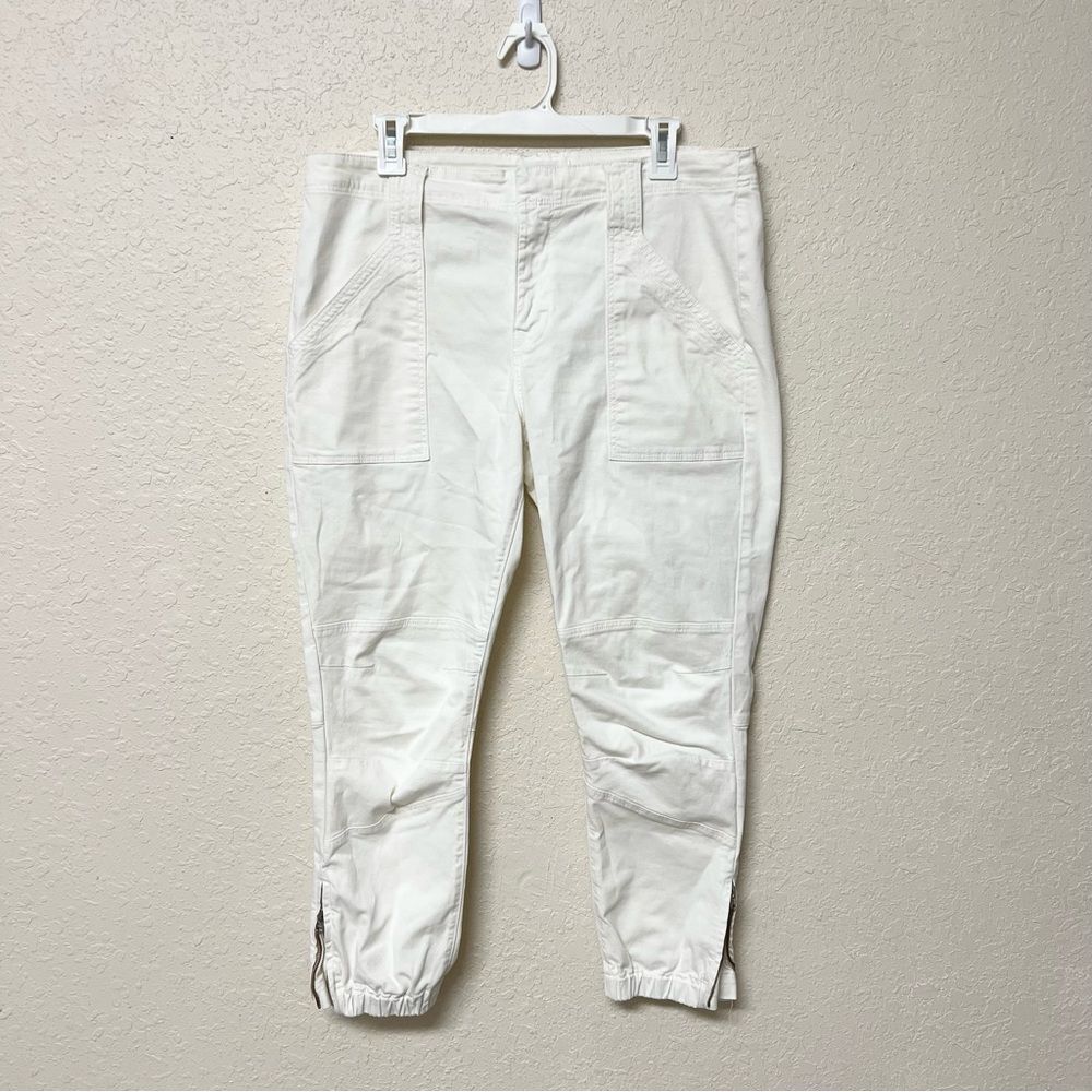 Frame Jogger Pants Womens White Trapunto Moto Mid Rise Ankle Zip Size 32